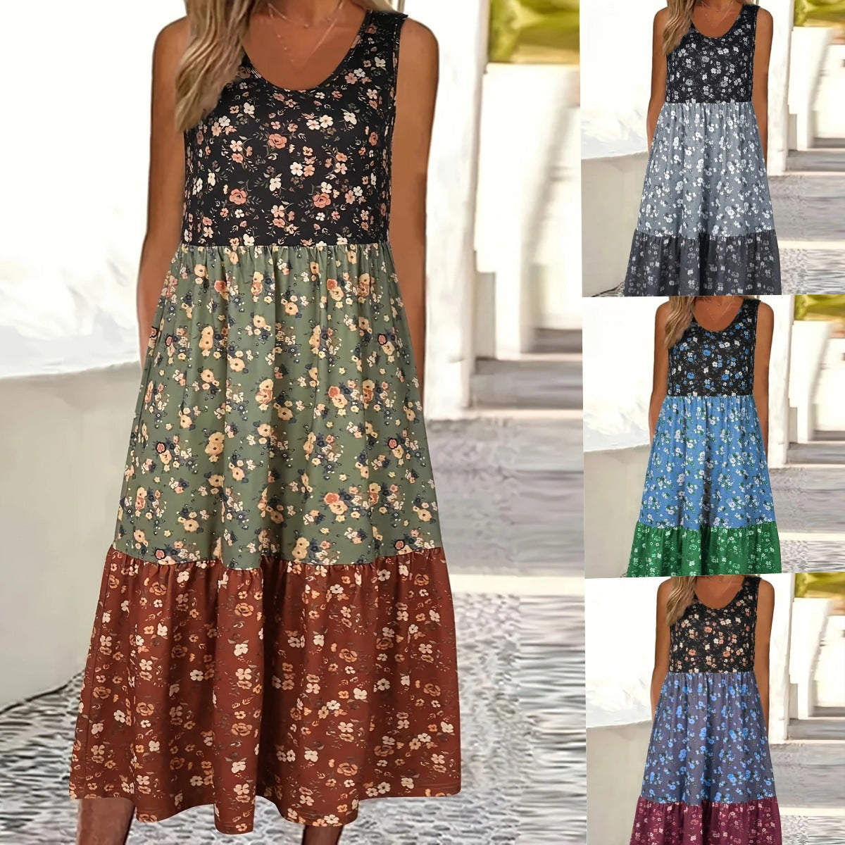 Women's Digital Printed Midi Loose Casual Dress