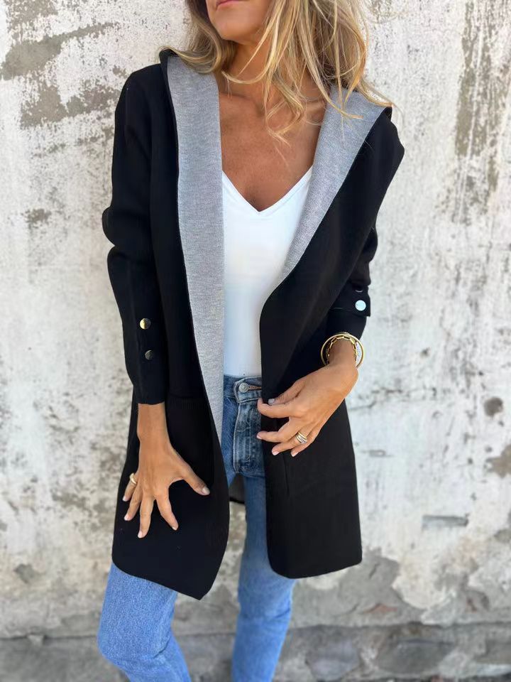 Women's Spring Casual Contrast Color Hooded Coats