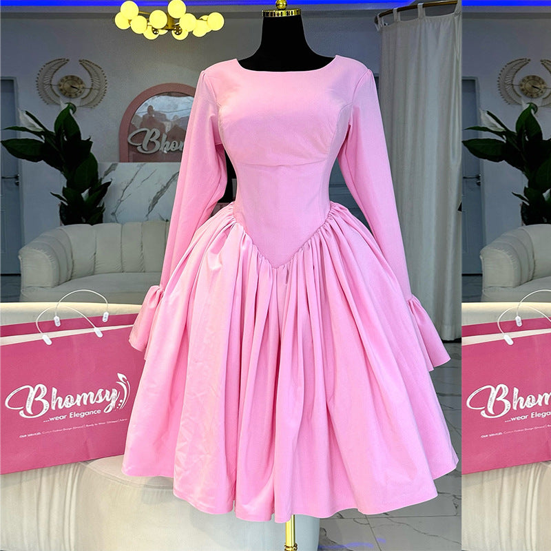 Women's Long Sleeve Tied Lace High Waist A- Dresses