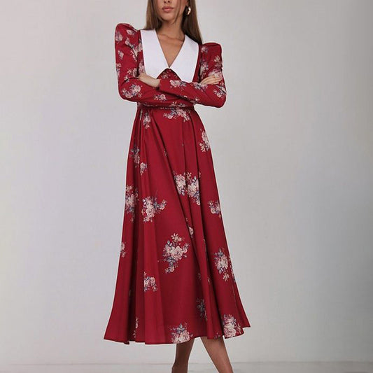 Women's Printed Large Swing Dress Temperament Slim Dresses