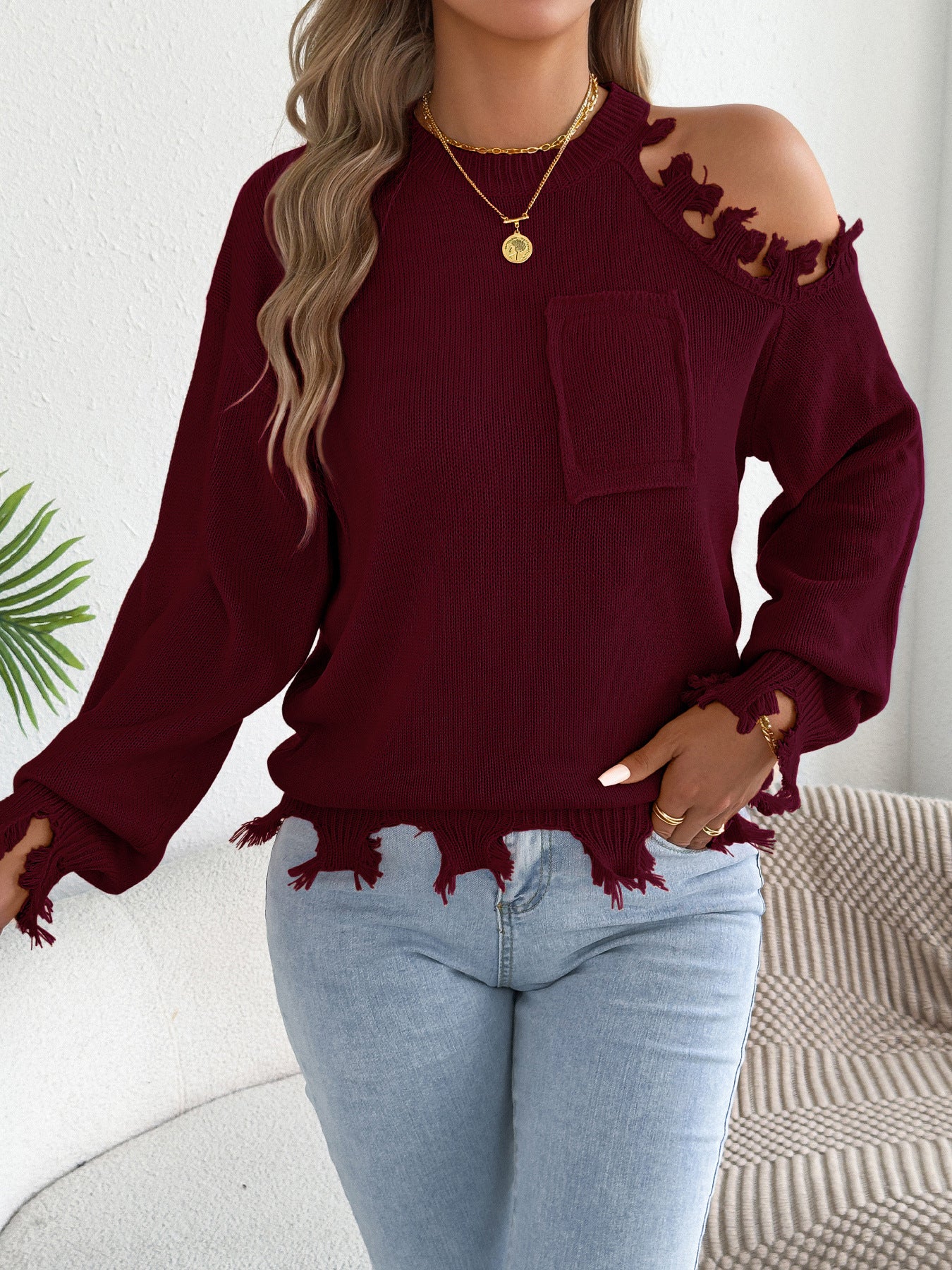 Women's Casual Cut-out Long Sleeve Pullover Clothing