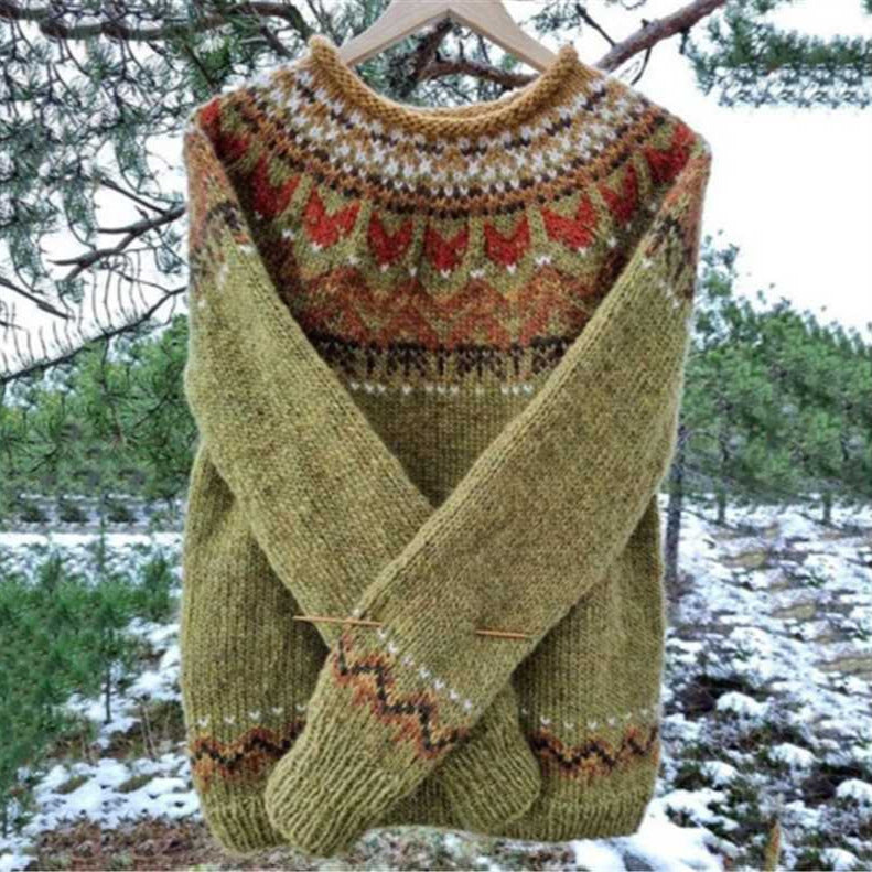 Women's Round Neck Multicolor Loose Fashion Pullover Sweaters