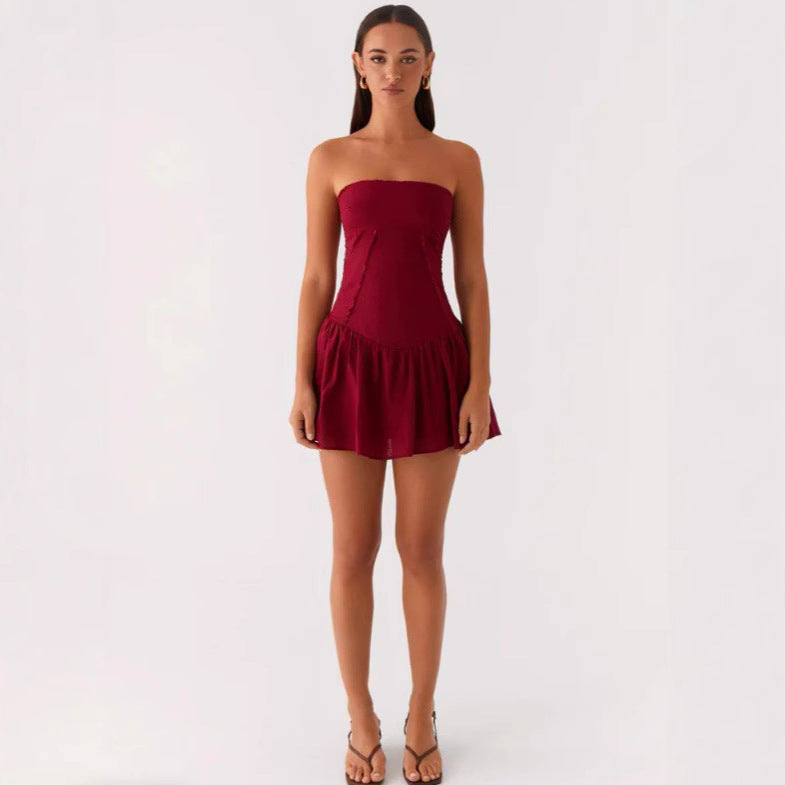 Women's Pure Color Cold-shoulder Waist Trimming Tube Tops