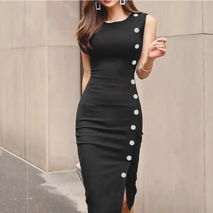 Graceful Women's Elegant Black Round Neck Dress