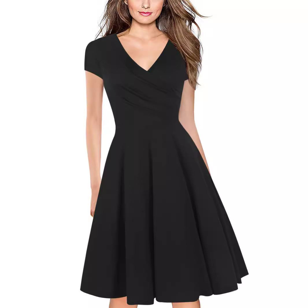 Women's Solid Color Slimming Waist Pleated Holiday Dresses