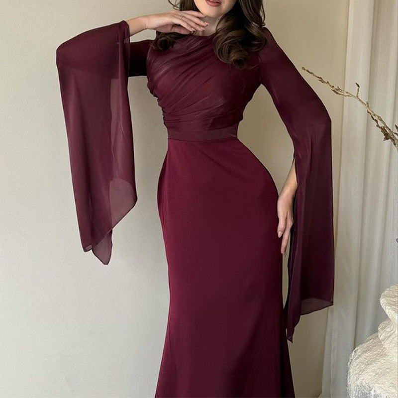 Solid Color Stitching Big Swing Sleeve Dresses
