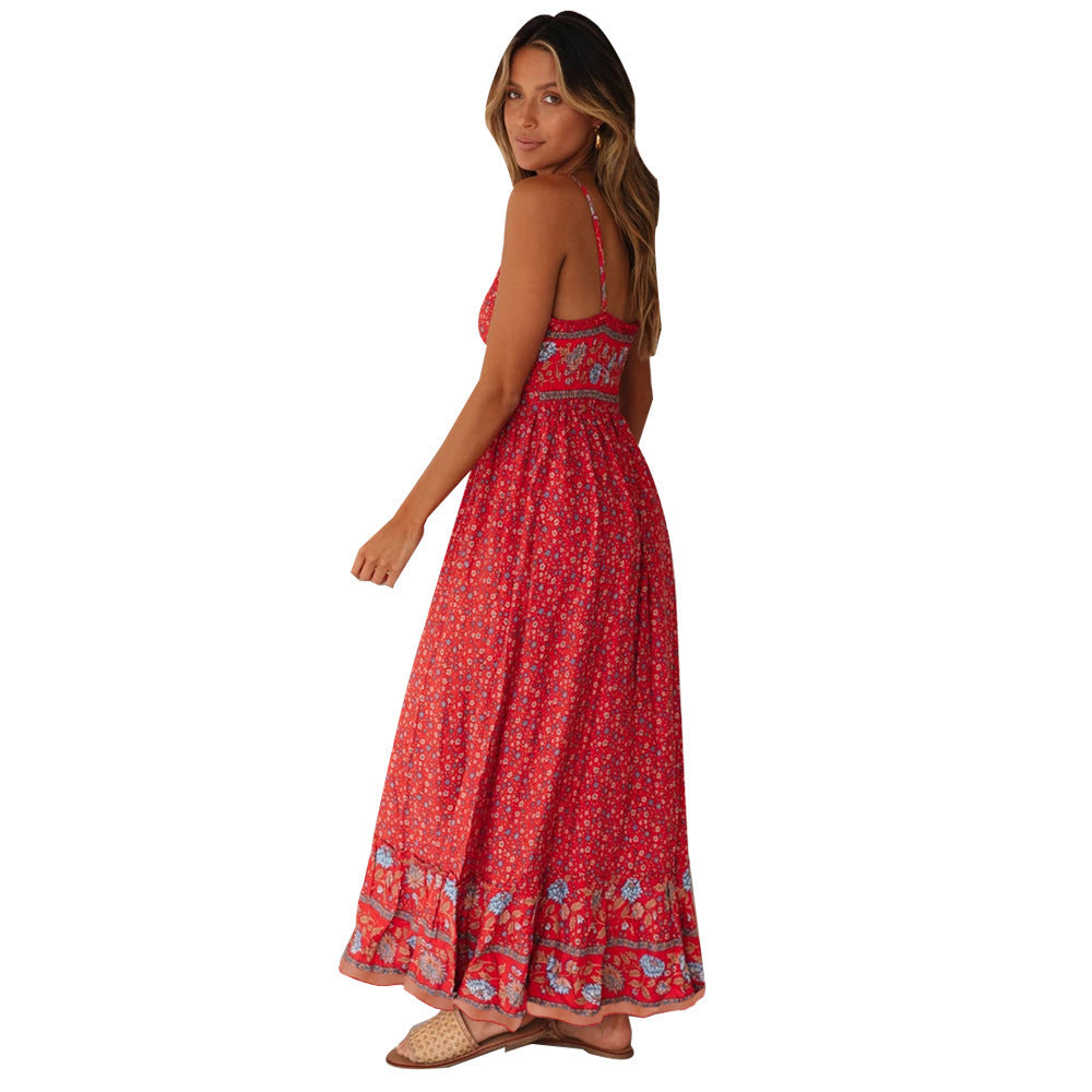 Women's Summer Large Swing Bohemian Strap Floral Dress