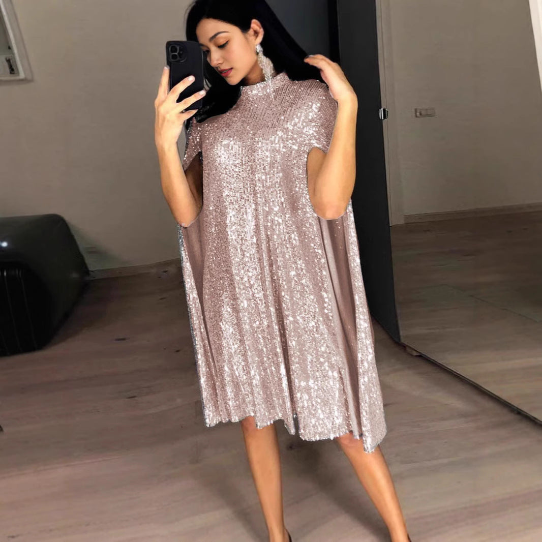 Women's Sequined Small Stand Collar Summer Dress Dresses
