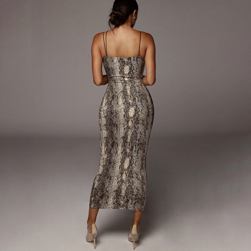 Women's Spaghetti Straps Sleeveless Mid-length Animal Pattern Dress