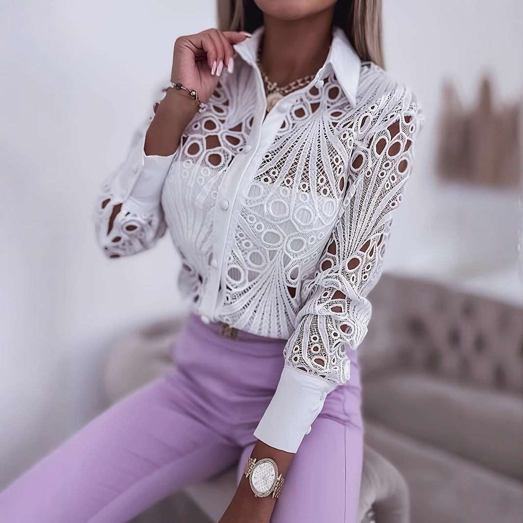Women's Commuting Fashion Lace Long-sleeved Shirt For Blouses