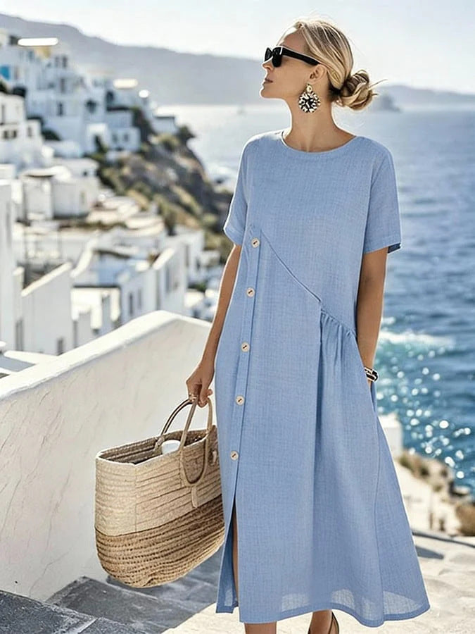 Casual Fastener Decoration Fold Pocket Mid-length Dress