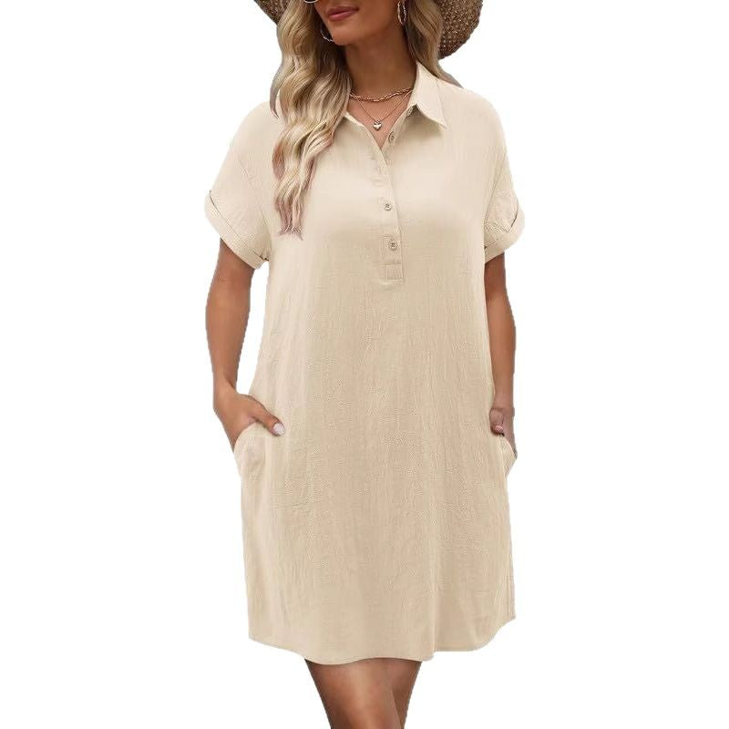 Women's Summer Casual Short-sleeved Button Beach Dress Dresses