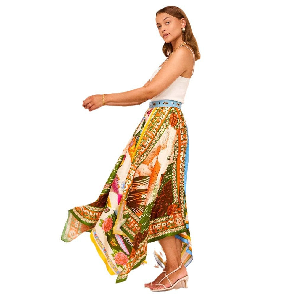 Women's Long Printed Irregular Hem Fashion Temperament Skirts