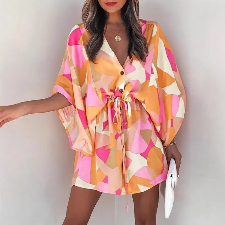 Summer Flying Flounced Sleeve A- Line Leisure Dress