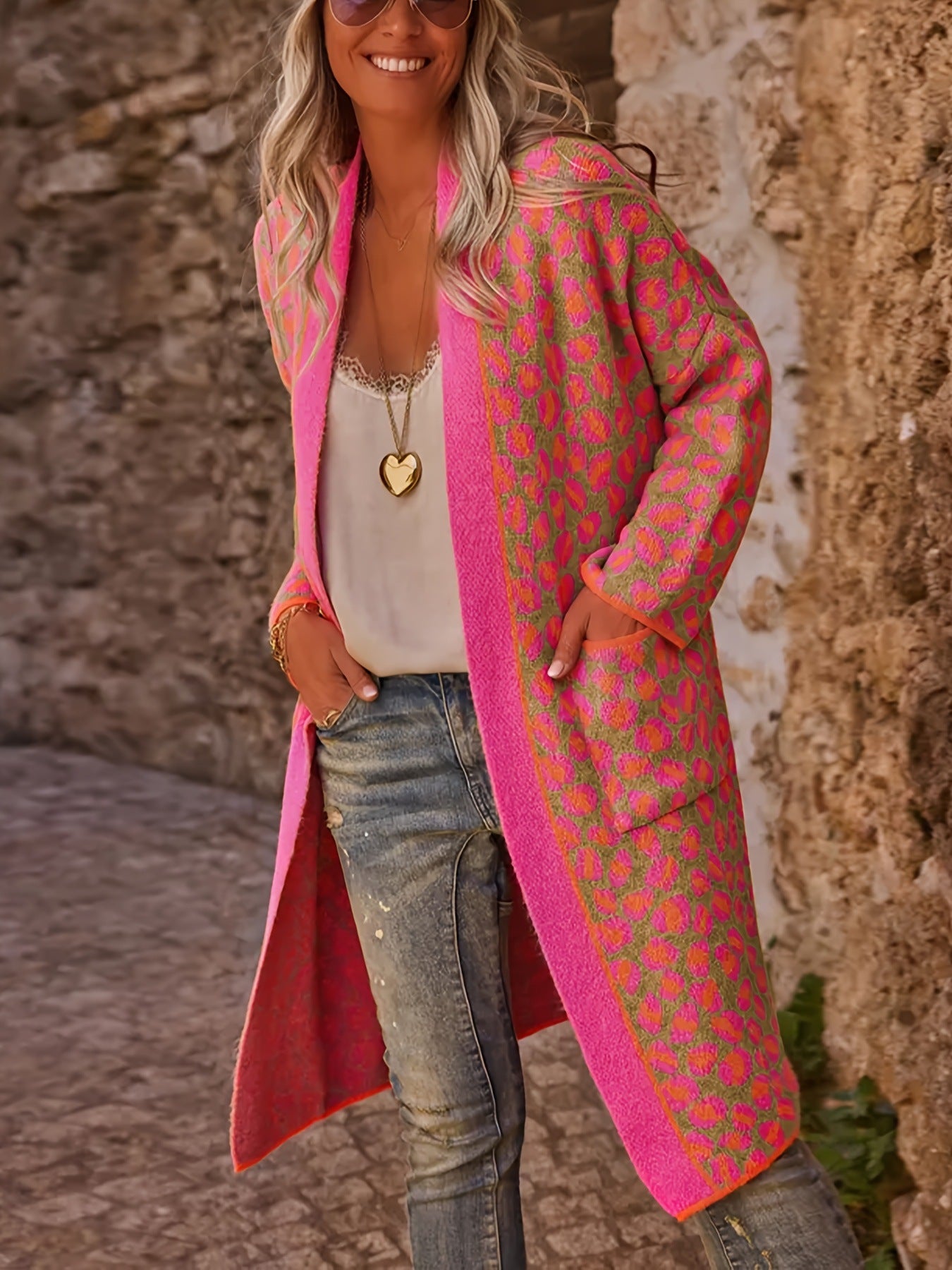 Contrast Color Leopard Print Long Fashion Retro Sweater
