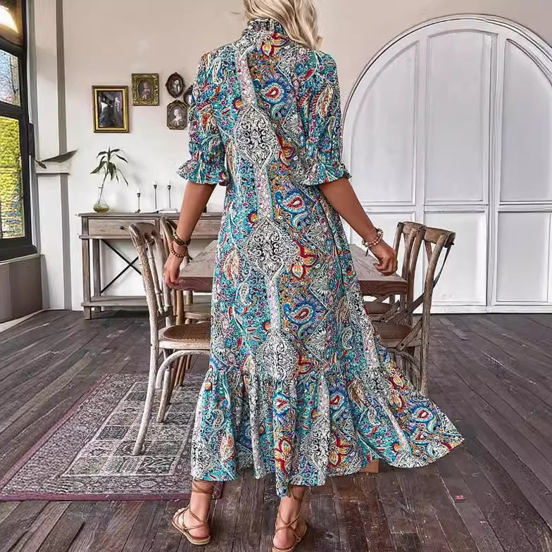 Women's Casual Paisley Print Dress Vacation Dresses