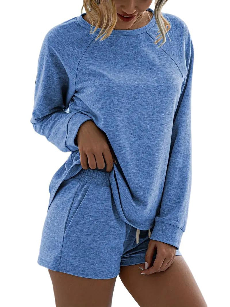 Women's Solid Color Elegant Two-piece Round Neck Long Sleeve Fashion Casual Suit
