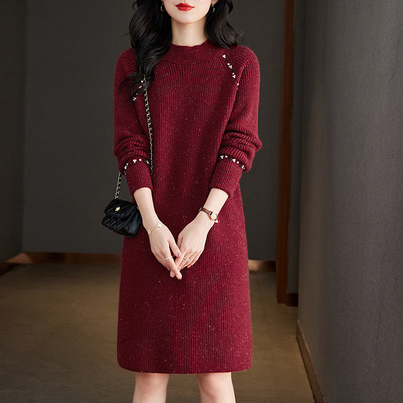 Women's Christmas Red Midi Half Turtleneck Bottoming Shirt Sweater