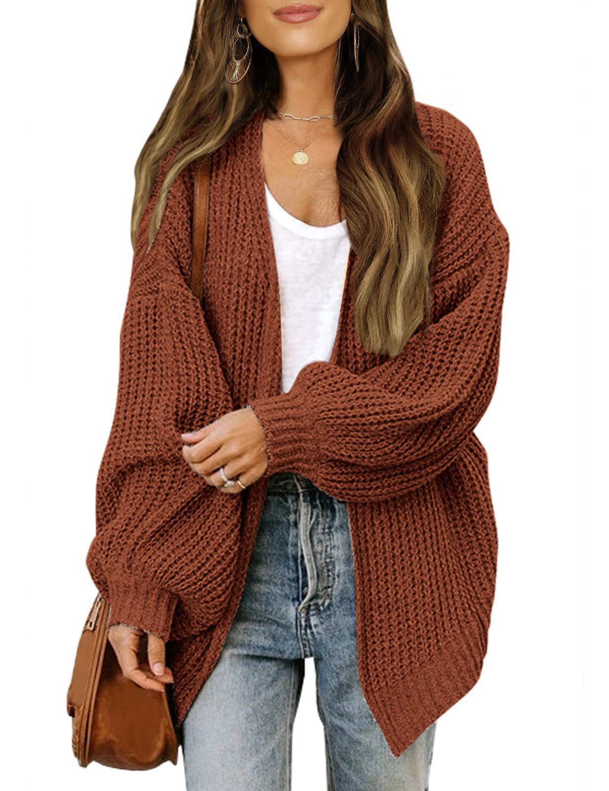 Women's Lantern Sleeve Coarse Yarn Pocket Knitted Women's Sweater