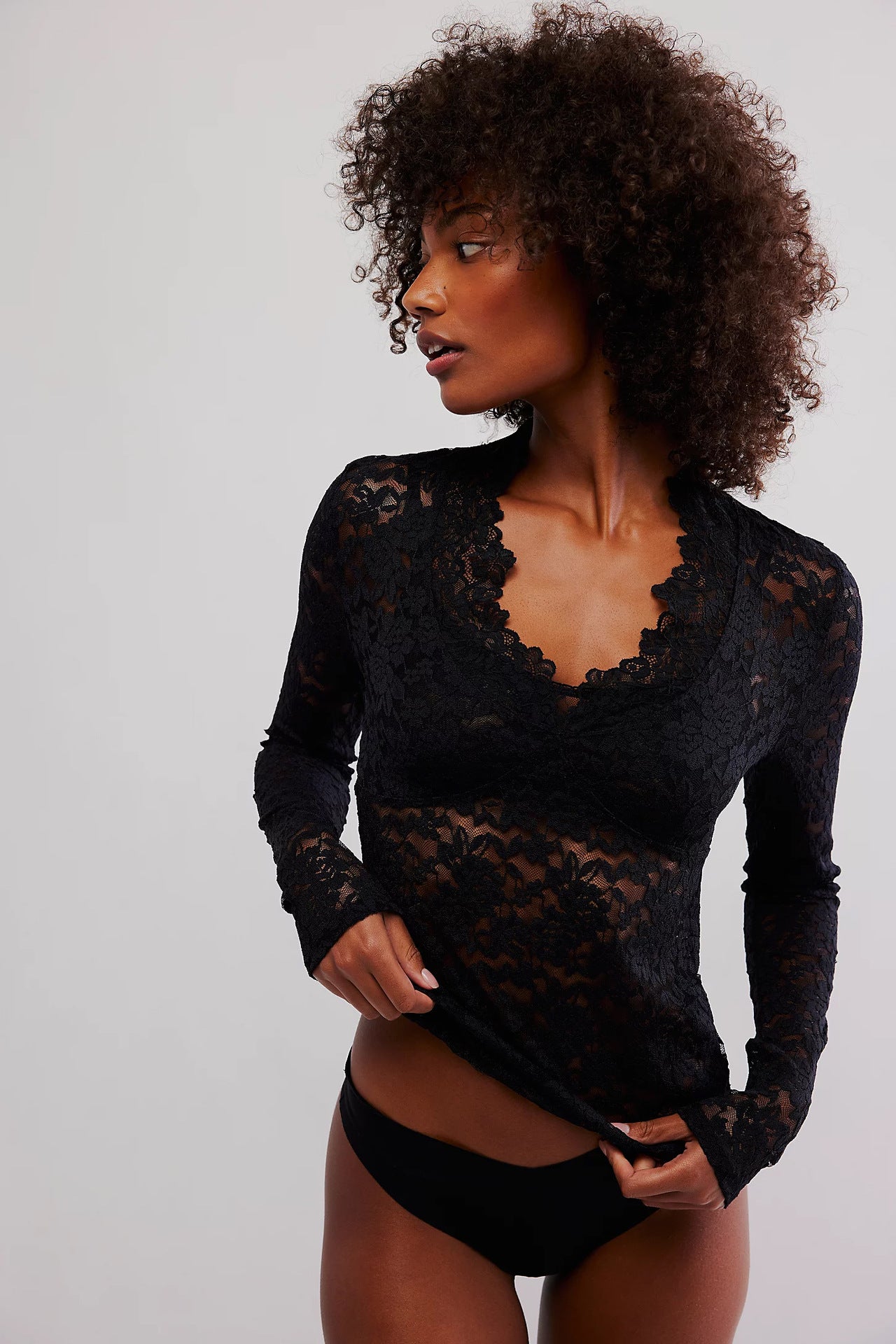 Women's Hollow Lace Long-sleeved Bottoming Shirt Sexy Blouses