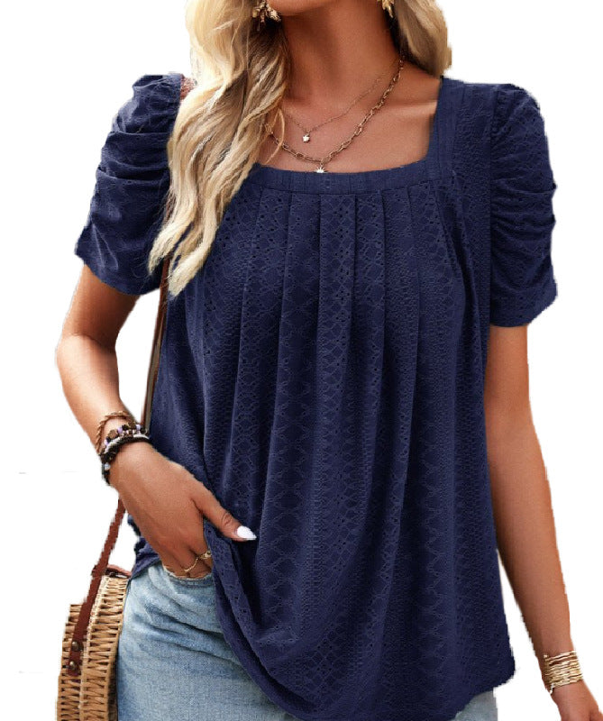 Women's Xi Hollow Square Collar Casual Short-sleeved Shorts