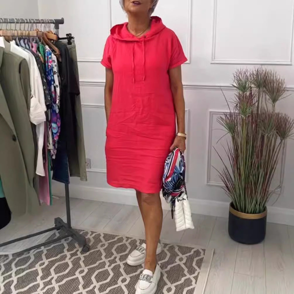 Women's Summer Fashion Solid Color Pocket Sleeve Dress