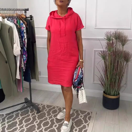 Women's Summer Fashion Solid Color Pocket Sleeve Dress