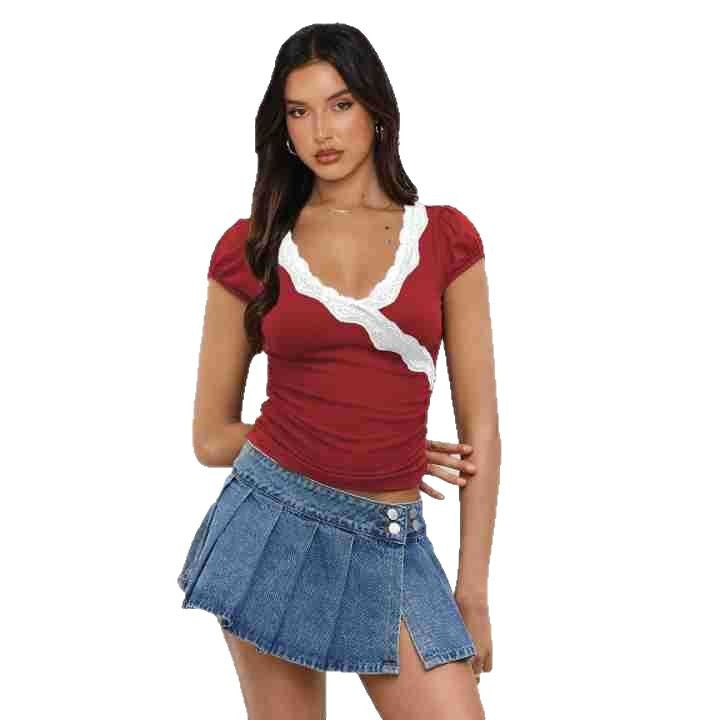 Women's Contrast Color Short-sleeved T-shirt Summer Hot Tops