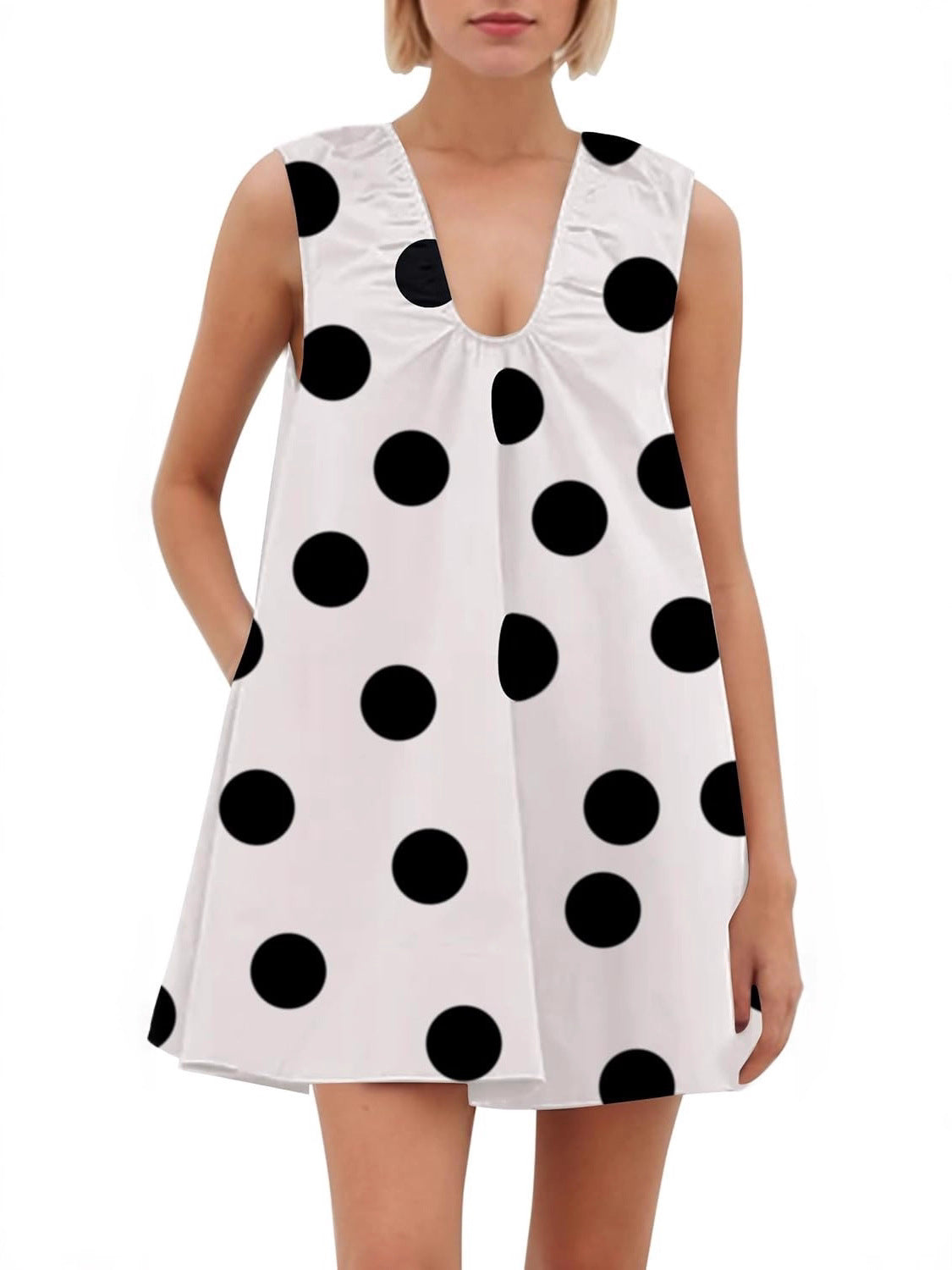 Temperament Fashionable A- Line Polka Dot Sleeveless Sling Dress