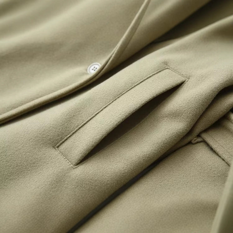 Women's Long Green Section Woolen Loose Trench Coats