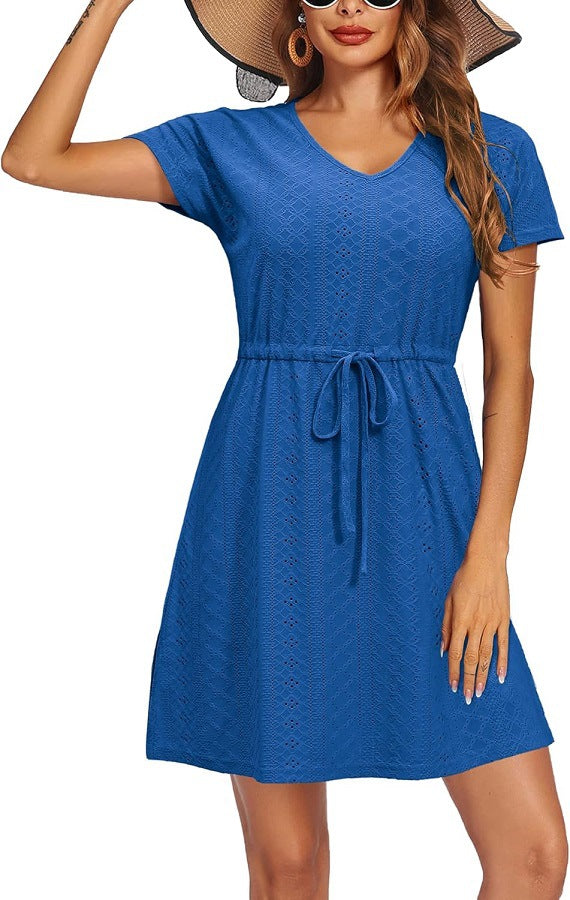 Classic Women's Summer Cinched Short-sleeved Beach Dress