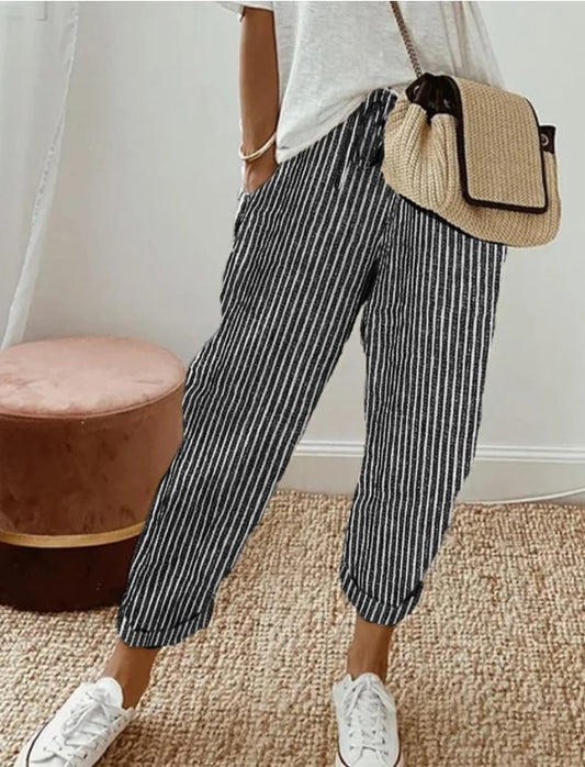 Women's Summer Striped Casual Loose Elastic Waist Pants