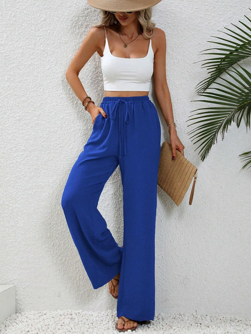 Women's Solid Color Mop Wide Leg Casual Pants