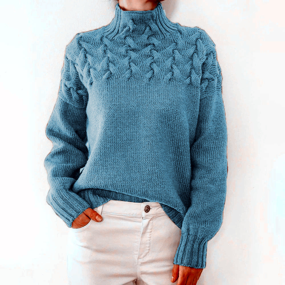 Women's Fashion Cable Knit Detail Turtleneck Long Sweater