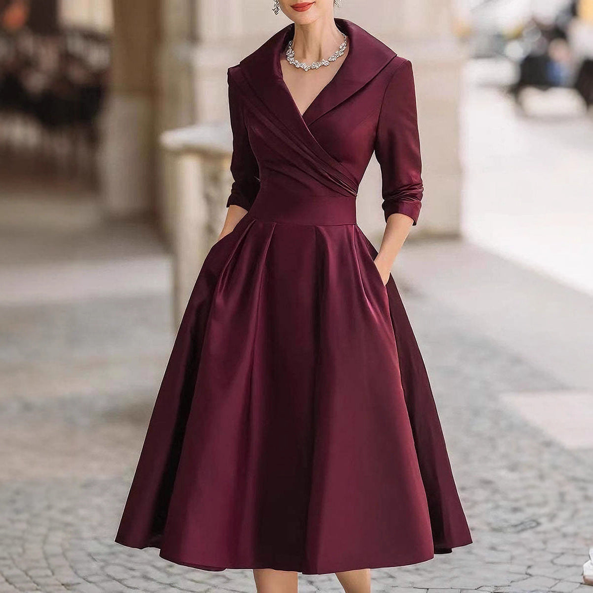 Women's Graceful Satin Waist Slimming Elegant Long Dress
