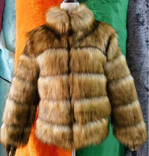 Women's Fur Imitation Fox Faux Slimming Stand Coats