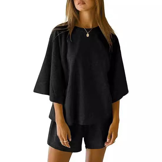 Women's Summer Three-quarter Sleeve Elastic Waist Fashion Casual Suit