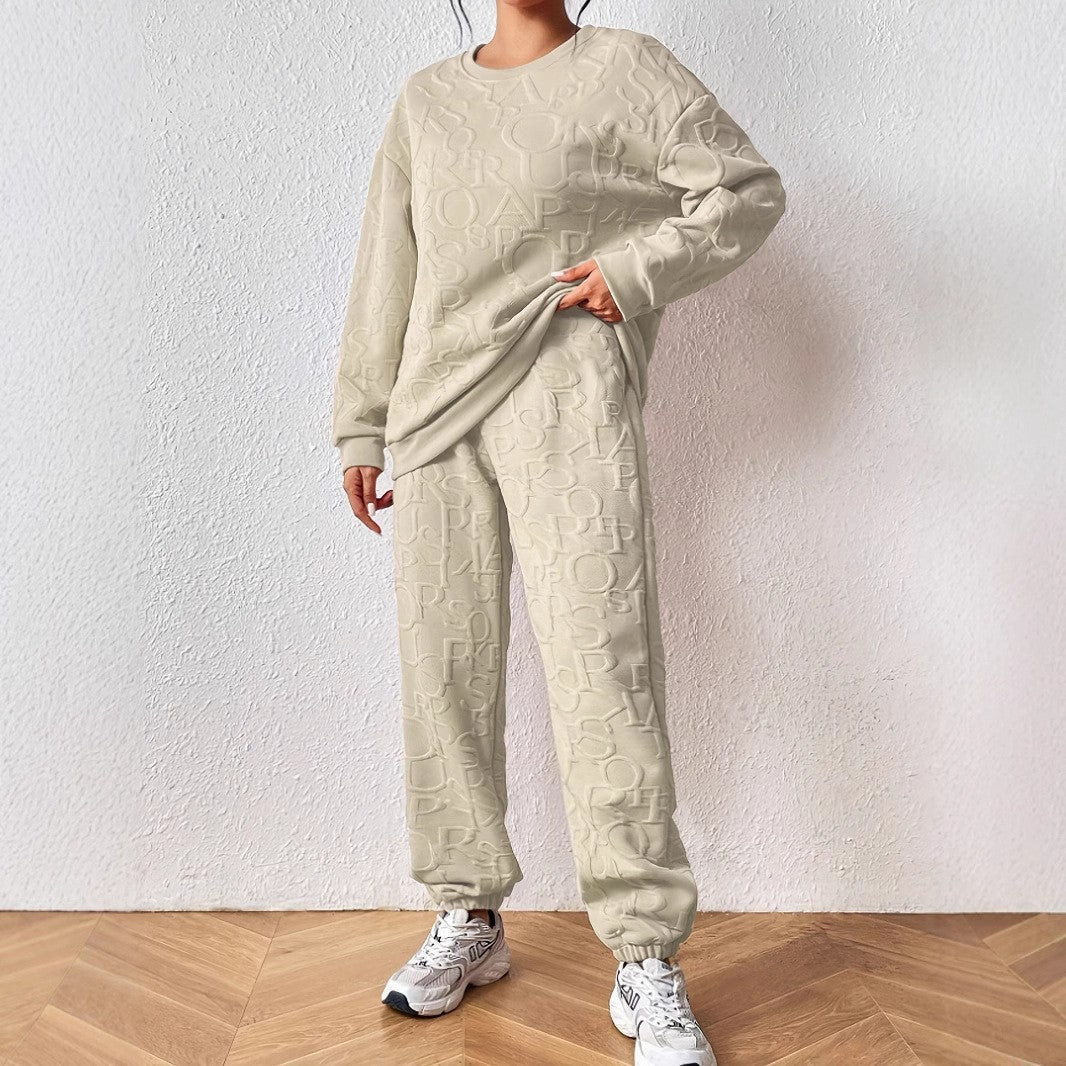 Women's Fashion Jacquard Thread Casual Two-piece Female Suits