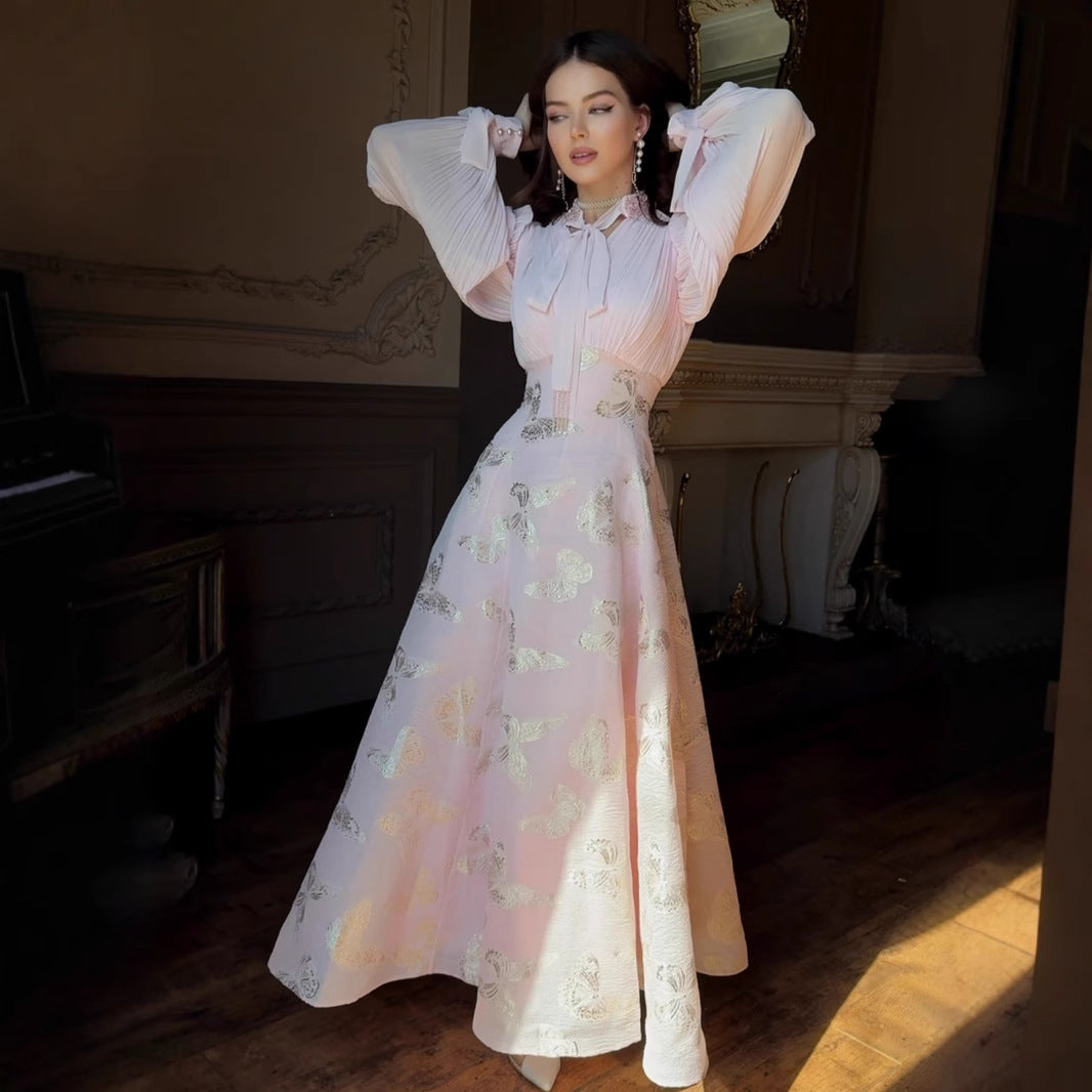 Women's Elegant Noble Long Sleeve Smart Romantic Aura Bronzing Dresses