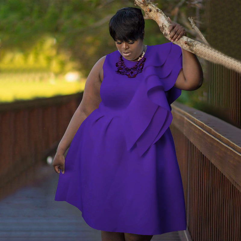 Women's Round Neck A- Line Large Hem Dresses