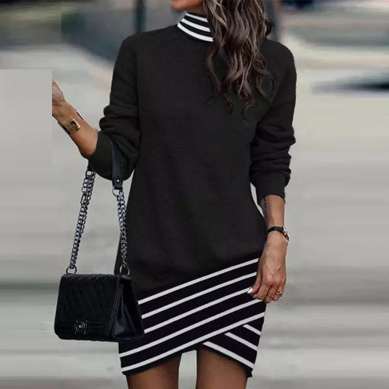 Women's Autumn Long Sleeve Turtleneck Print Dress Dresses