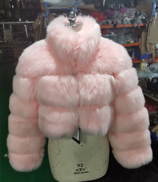 Women's Imitation Fur Fashionable Stand Collar Long Coats