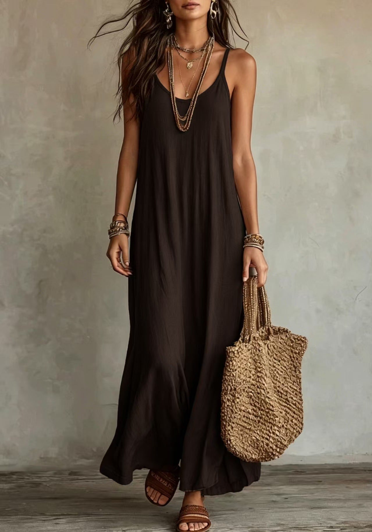 Relaxed Feeling Bohemian Seaside Vacation Travel Loose Thin Dress