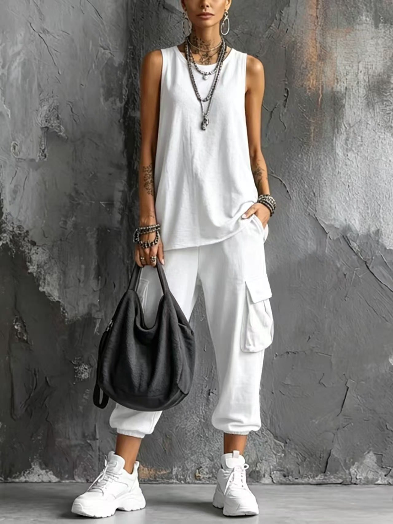 Women's Summer Sleeveless Round Neck Overalls Two-piece Fashion Casual Suit