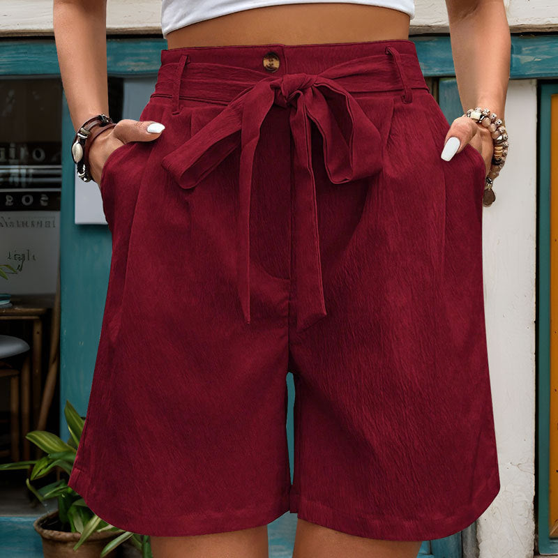 Women's Lace Up Elastic Waist Solid Color Shorts