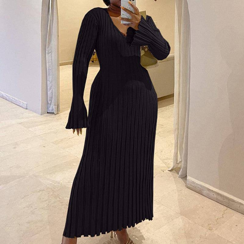 Women's Knitted Dress Casual Waist Tight Large Dresses