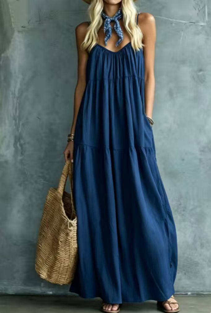 Vintage Bohemian Style Loose Vacation Blended Dress