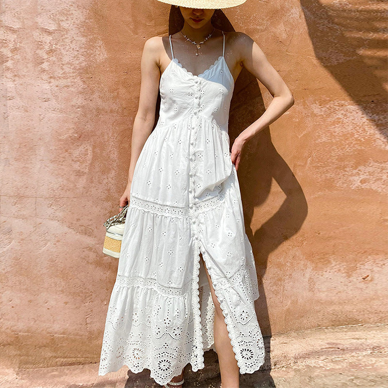 Women's Suspender Dress Hollow Embroidered Long South Dresses