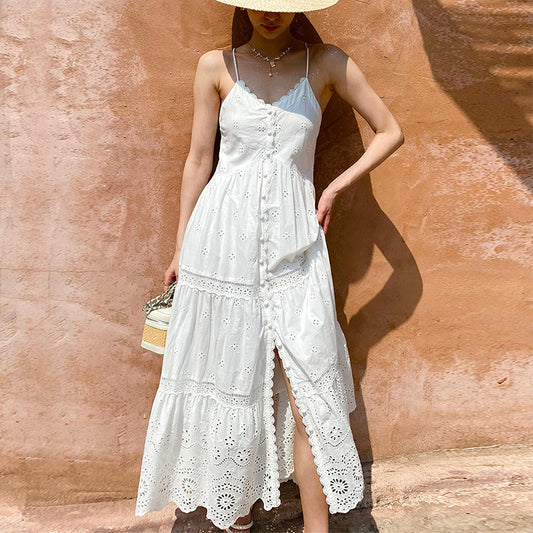 Women's Suspender Dress Hollow Embroidered Long South Dresses