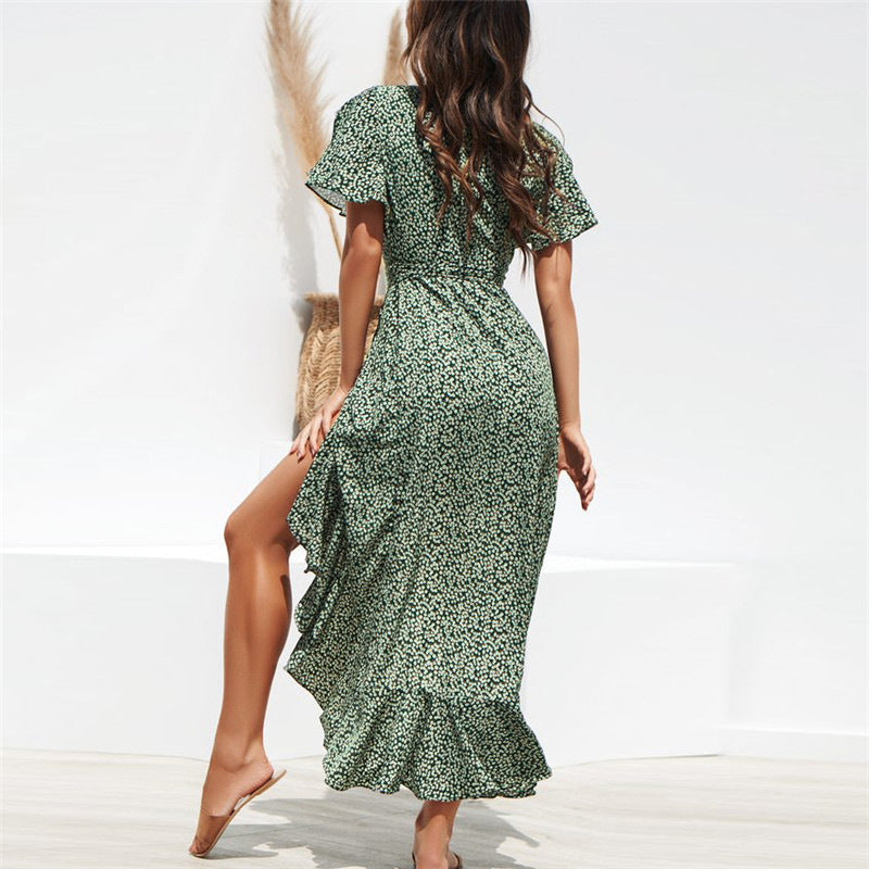Women's Sexy Irregular High Waist Lacing Chiffon Printed Clothing